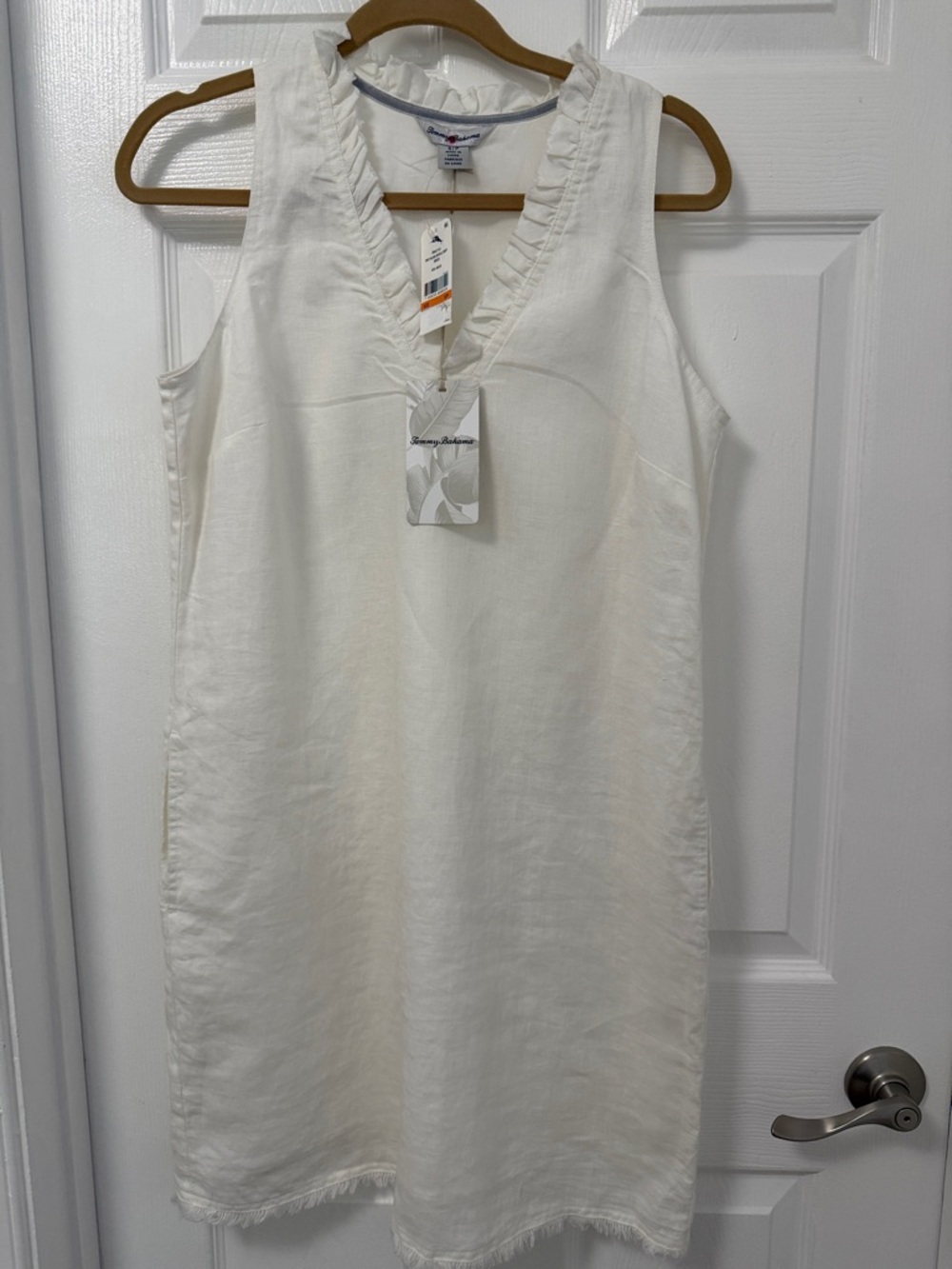 Tommy Bahama Two Palms Ruffle Shirt Dress Sleeveless White / Linen Size S NWT!!!